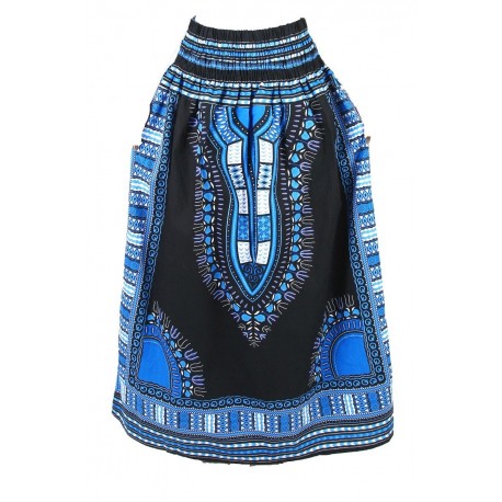 Blue and Black African Dashiki  Maxi Skirt