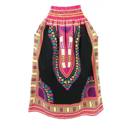 Jupe africaine Dashiki Rose et Noir