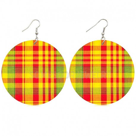 Boucles d'oreilles madras jaune, vert et rouge