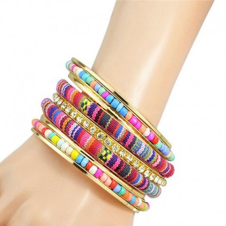 Bracelet multirangs perles multicolore femme
