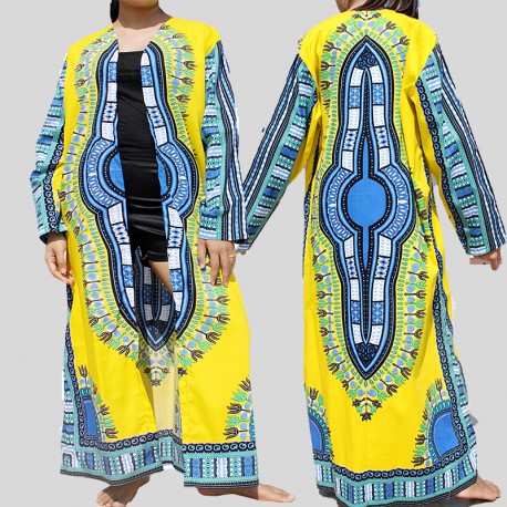 Long yellow Dashiki kimono for women