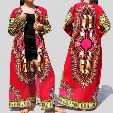 Long red Dashiki kimono for women