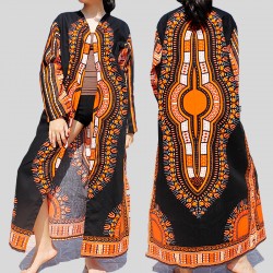 Kimono Dashiki largo negro y rojo para mujer