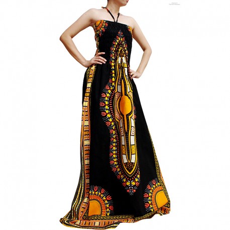 Robe longue Dashiki jaune et noir