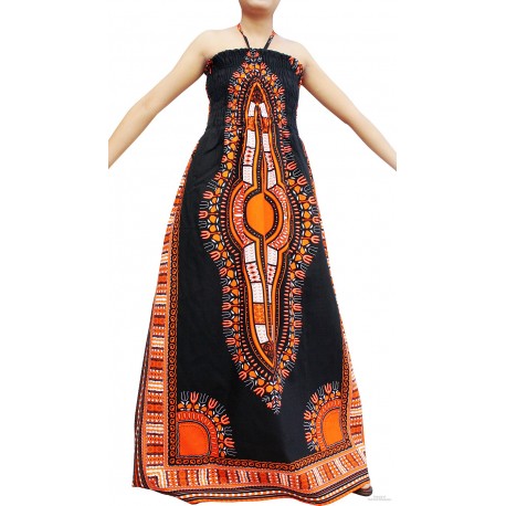 Robe longue Dashiki rouge et noir