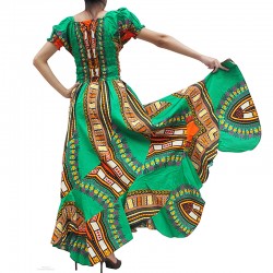 Long Green Dashiki Evening Dress