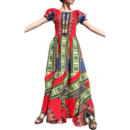 Red Dashiki Long Evening Dress