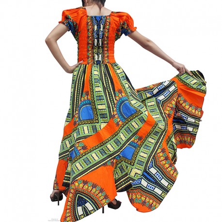 Abito da sera lungo Dashiki arancione