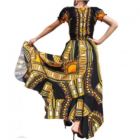 Abito da sera lungo Dashiki giallo e nero