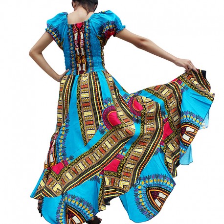 Vestido de noche largo azul dashiki